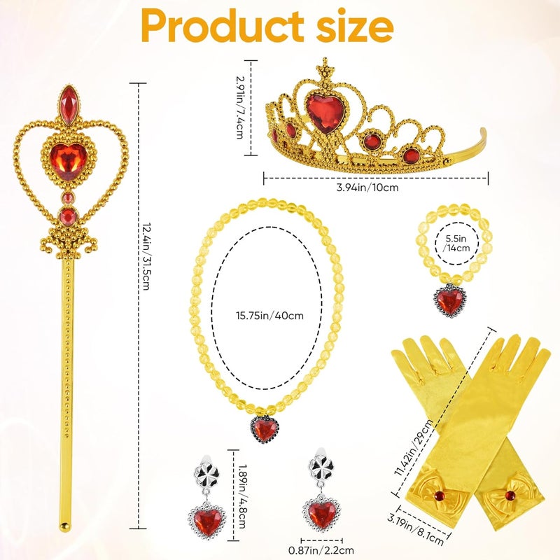 jayuwe 6 PCS Princess Dress Up Jewelry Set, Princess Crown Wand Gloves Necklace Earrings Bracelet for Girls Gifts Accessories - Image 2